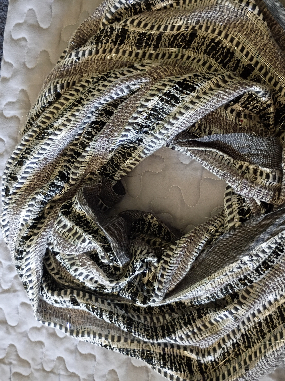 Neutral Striped Knit Infinity Scarf